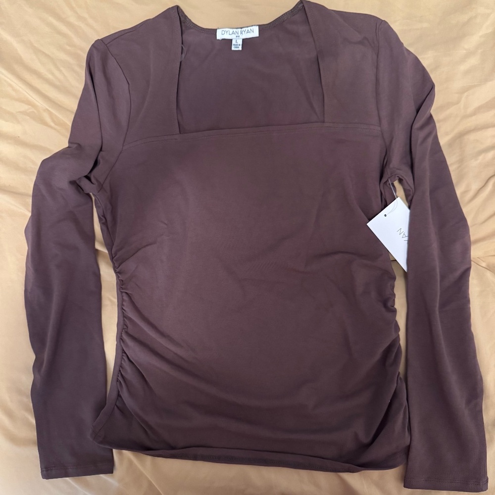 dylan ryan brown long sleeve shirt woman size large brand new